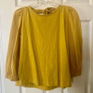 Ann Taylor LOFT Yellow 3/4 Sleeve Tie Back Top Size Medium